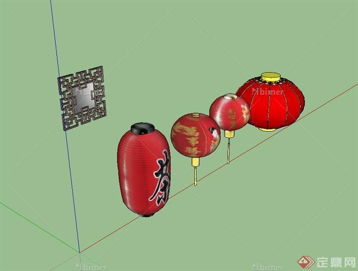 古典中式风格景观灯笼设计su模型[原创]