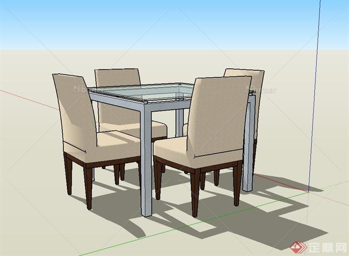 某现代餐厅精美四人餐桌椅设计SU模型[原创]