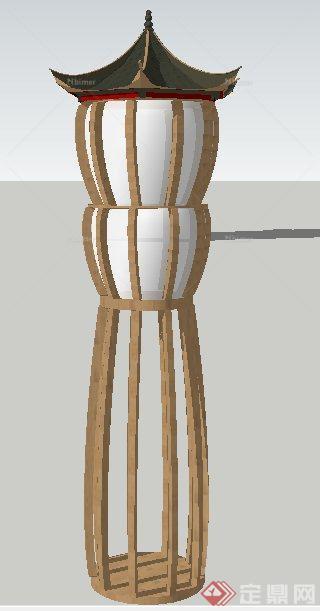古典中式木质庭院灯设计SU模型