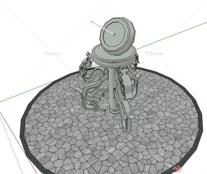 园林景观节点石制日晷小品设计SU模型