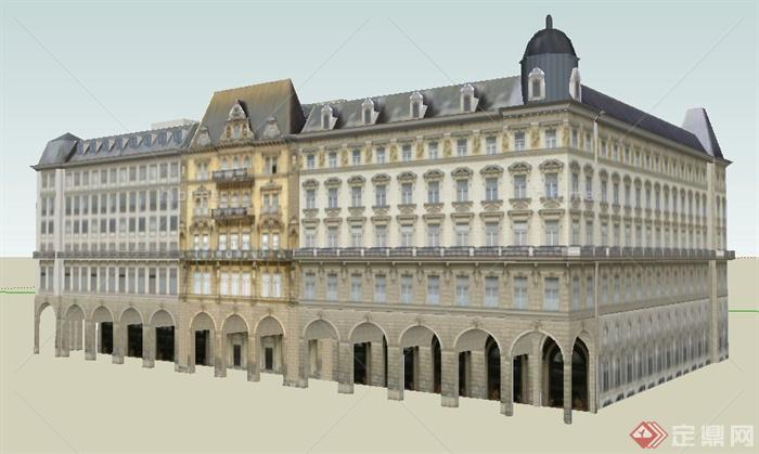 欧式风格多层办公楼建筑设计su模型