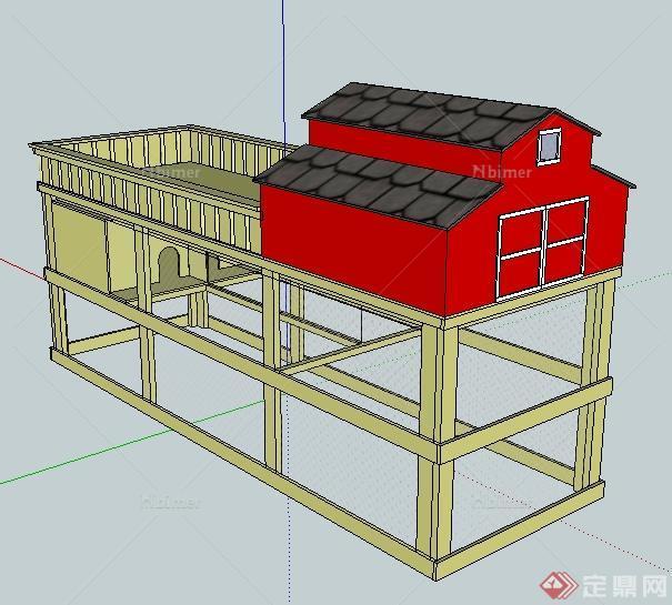 某现代人工饲养笼舍SU模型