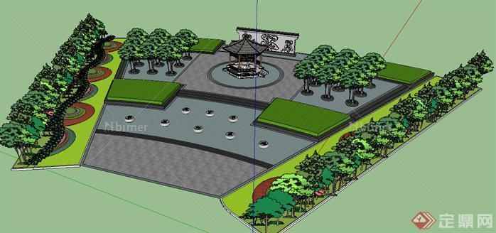 某现代中式小广场景观设计方案su模型