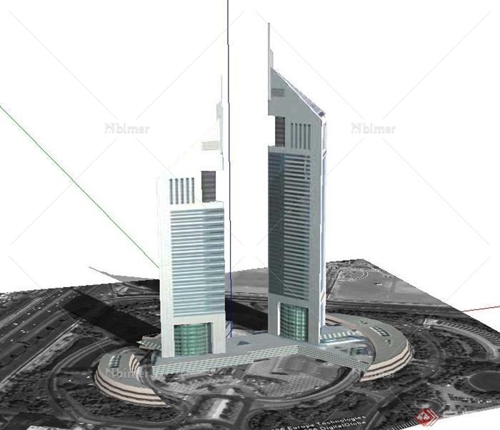 某现代两栋高层信息办公建筑设计SU模型