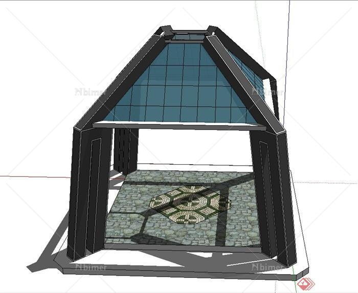 园林景观节点四角玻璃凉亭设计SU模型