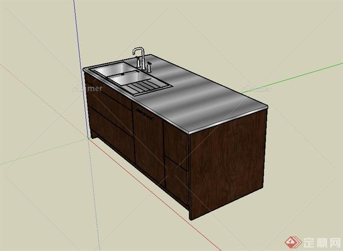 现代室内厨房整体橱柜设计SU模型[原创]