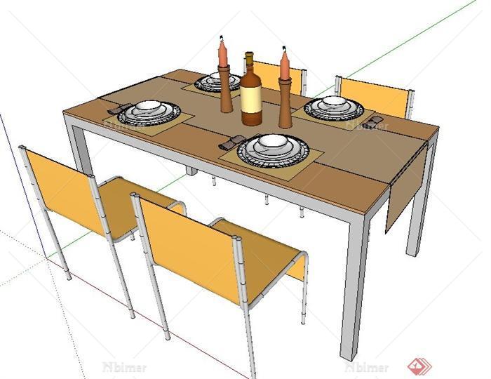 现代简约风格四人长方形餐桌椅设计SU模型