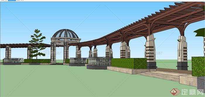 某欧式风格组合亭廊设计SU模型[原创]