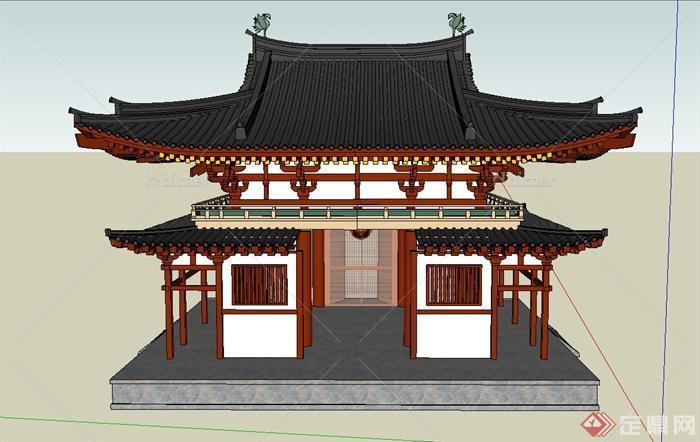 古典中式单层双檐寺庙建筑设计SU模型