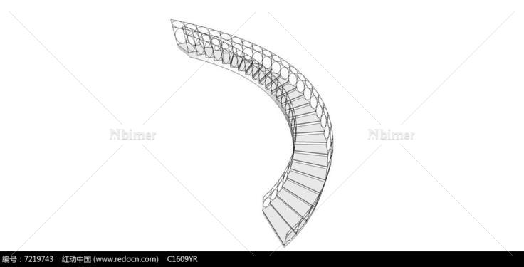 圆弧形白色楼梯SU模型