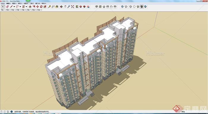 某现代风格多层住宅楼建筑设计方案SU模型1