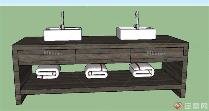 现代室内木质洗手台设计SU模型