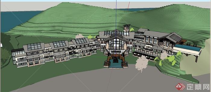 某现代山地滨水酒店建筑设计SU模型