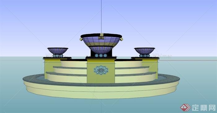 某圆形欧式喷泉水池景观SU模型
