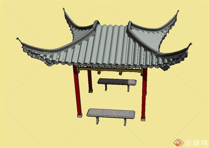 古典中式四角翘檐亭设计SU模型