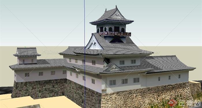 日本古建富山城堡旅游建筑设计su模型