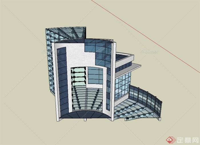 现代风格玻璃建筑办公楼设计su模型[原创]