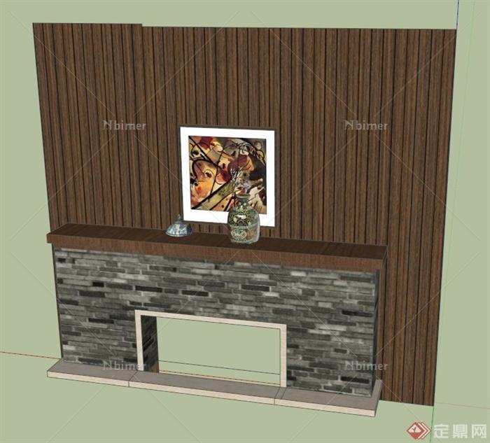 室内壁炉柜背景墙设计SU模型