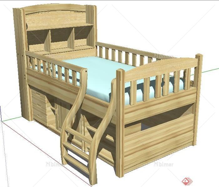 浅色木质儿童床设计su模型[原创]