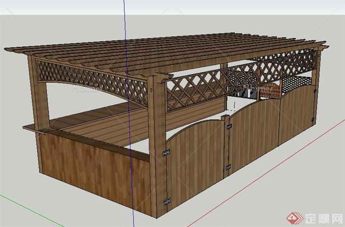 现代风格木制休闲凉棚su模型