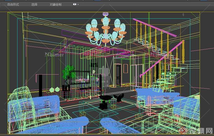 某欧式室内住宅客厅设计3D模型素材