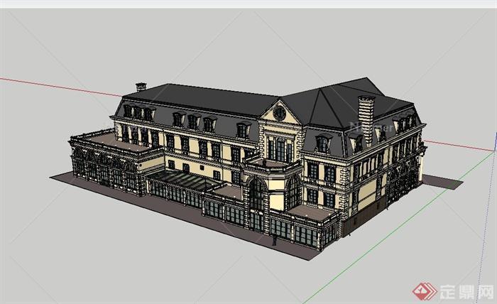 欧式风格商务会所建筑设计su模型[原创]