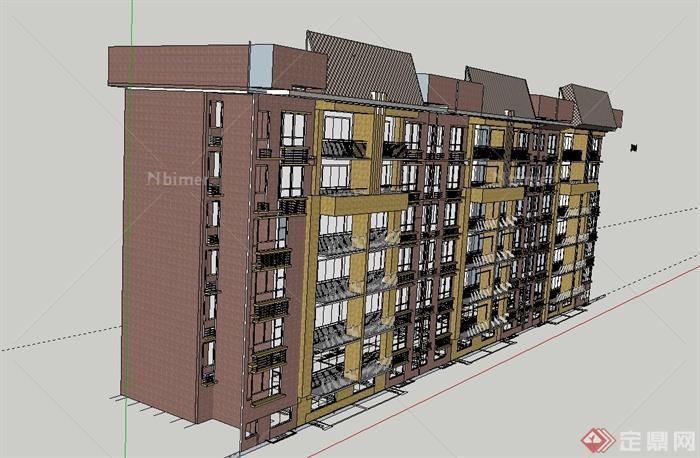某六层联排住宅建筑设计SU模型