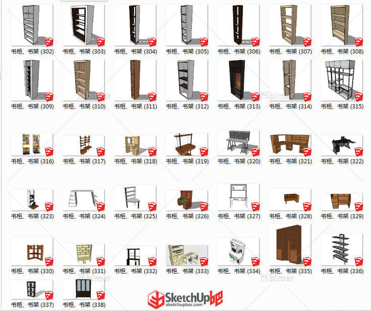 各种类型的书架、书柜338个