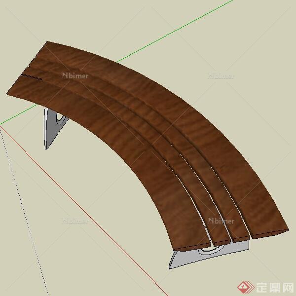 一个两脚弧型钢木凳SU模型素材