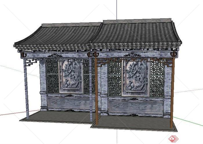 古典中式错落凉亭设计SU模型