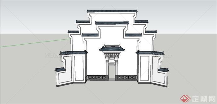 某古典中式风格文化展览馆建筑设计SU模型[原创]