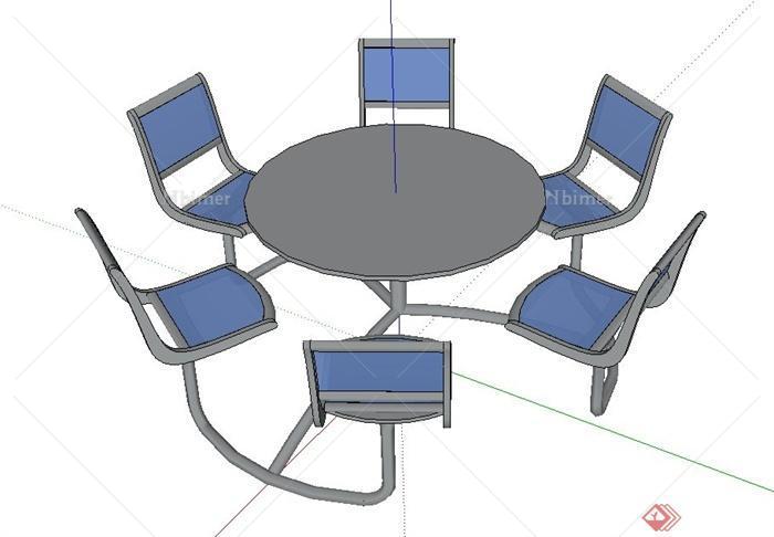 铁艺六人圆形桌椅设计SU模型[原创]
