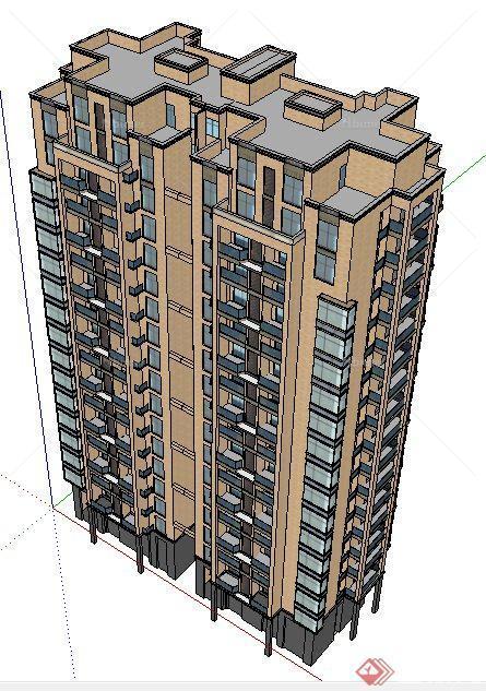 高层双拼住宅楼建筑设计su模型