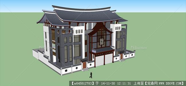 仿古小别墅建筑设计su模型