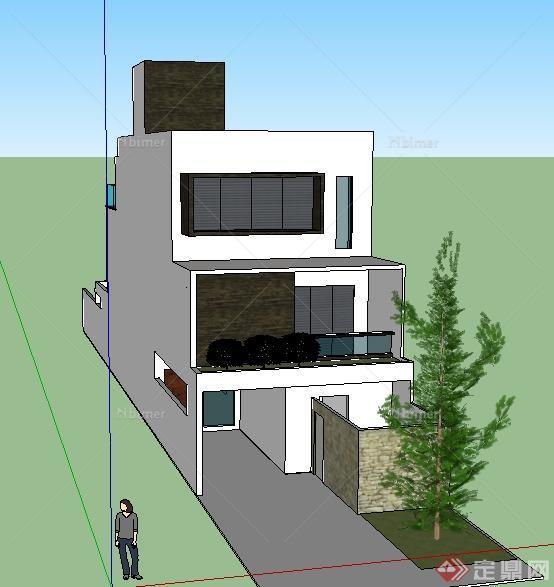 某现代风格狭长型住宅居住建筑设计SU模型