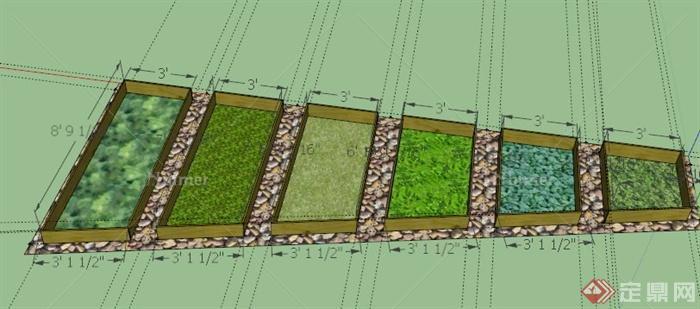 六个梯形植物床SU模型
