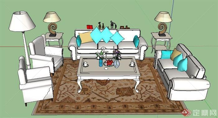 现代风格客厅沙发茶几su模型