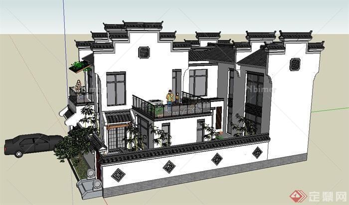 古典中式两层别墅住宅建筑设计SU模型[原创]