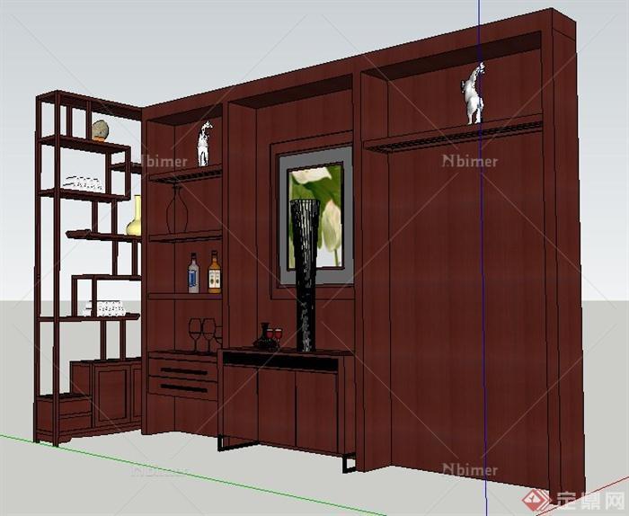 中式风格陈列柜及玄关柜su模型