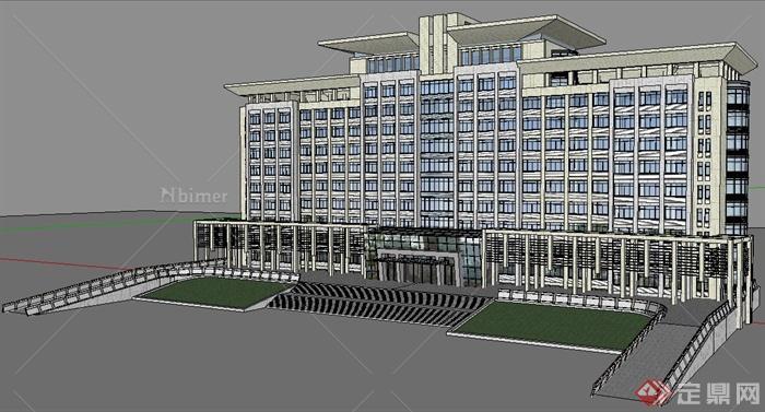 现代风格多层办公大楼建筑设计su模型（含效果图