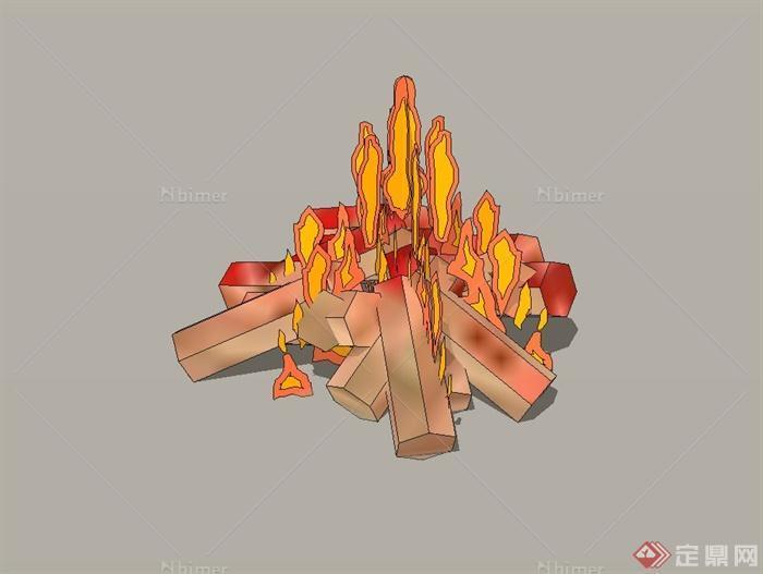 燃烧的木柴堆设计su模型