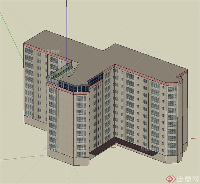 某多层带天台住宅楼建筑设计SU模型