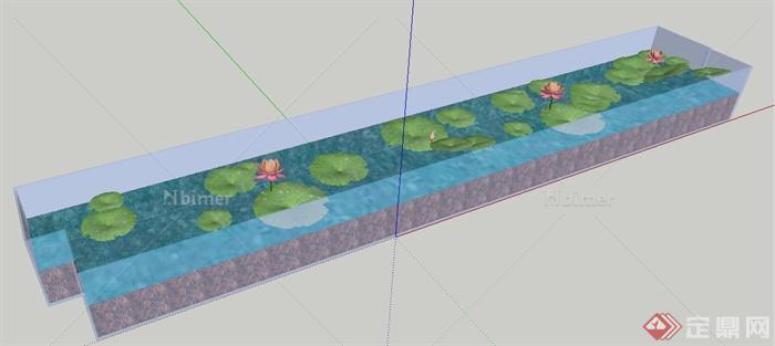 现代风格矩形荷花池su模型