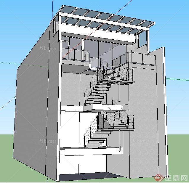 多层建筑室内楼梯及阳台su模型