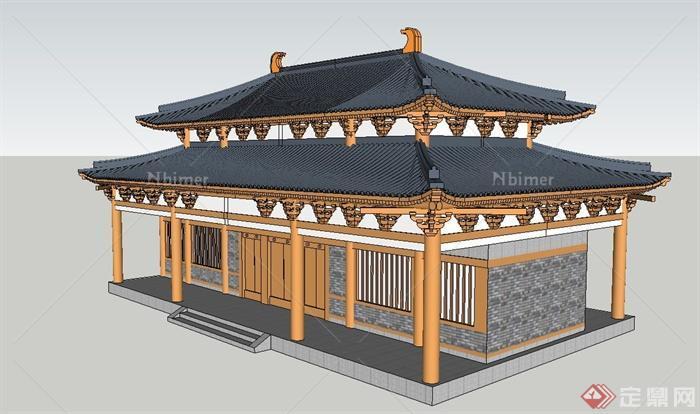 古典中式单层双檐建筑设计SU模型