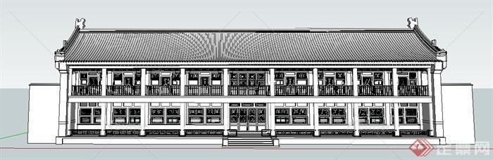 古典中式风格古建筑办公楼设计SU模型
