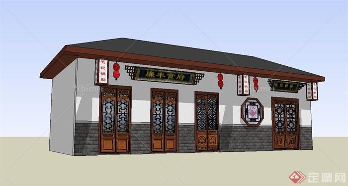 古典中式单层小吃店建筑设计SU模型