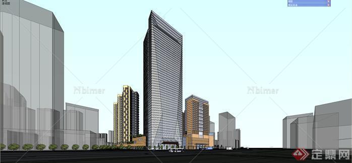 酒店商业公寓 现代风格综合体建筑设计su精致模型