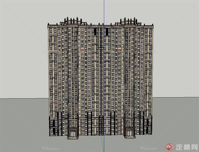 某新古典两栋高层联排住宅建筑设计SU模型[原创]