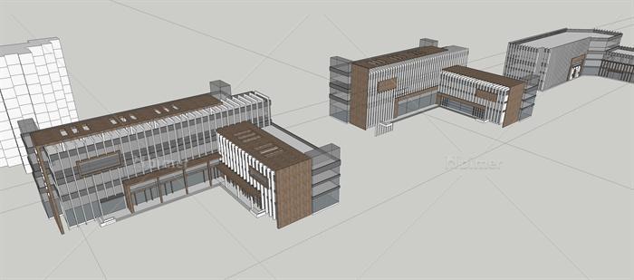 现代风格企业服务中心办公楼建筑设计su模型[原创